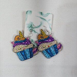 Unicorn Cupcake Diamond Art Earrings